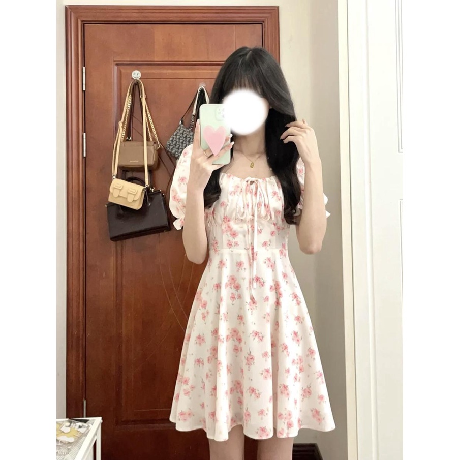 Đầm Chữ a Cổ Vuông Màu Trơn In Họa Tiết Hoa Phong Cách Hàn Quốc Thời Trang Mùa Hè Hàng Mới Dành Cho Bạn Nữ 2022