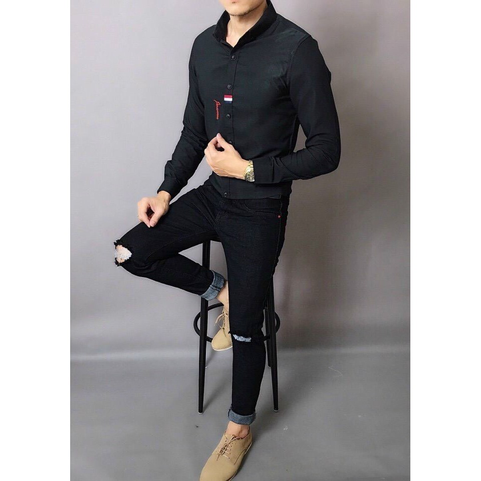 Áo Sơ Mi Nam Cao Cấp Đen Trơn Phong Cách Công Sở Lịch Lãm | BigBuy360 - bigbuy360.vn