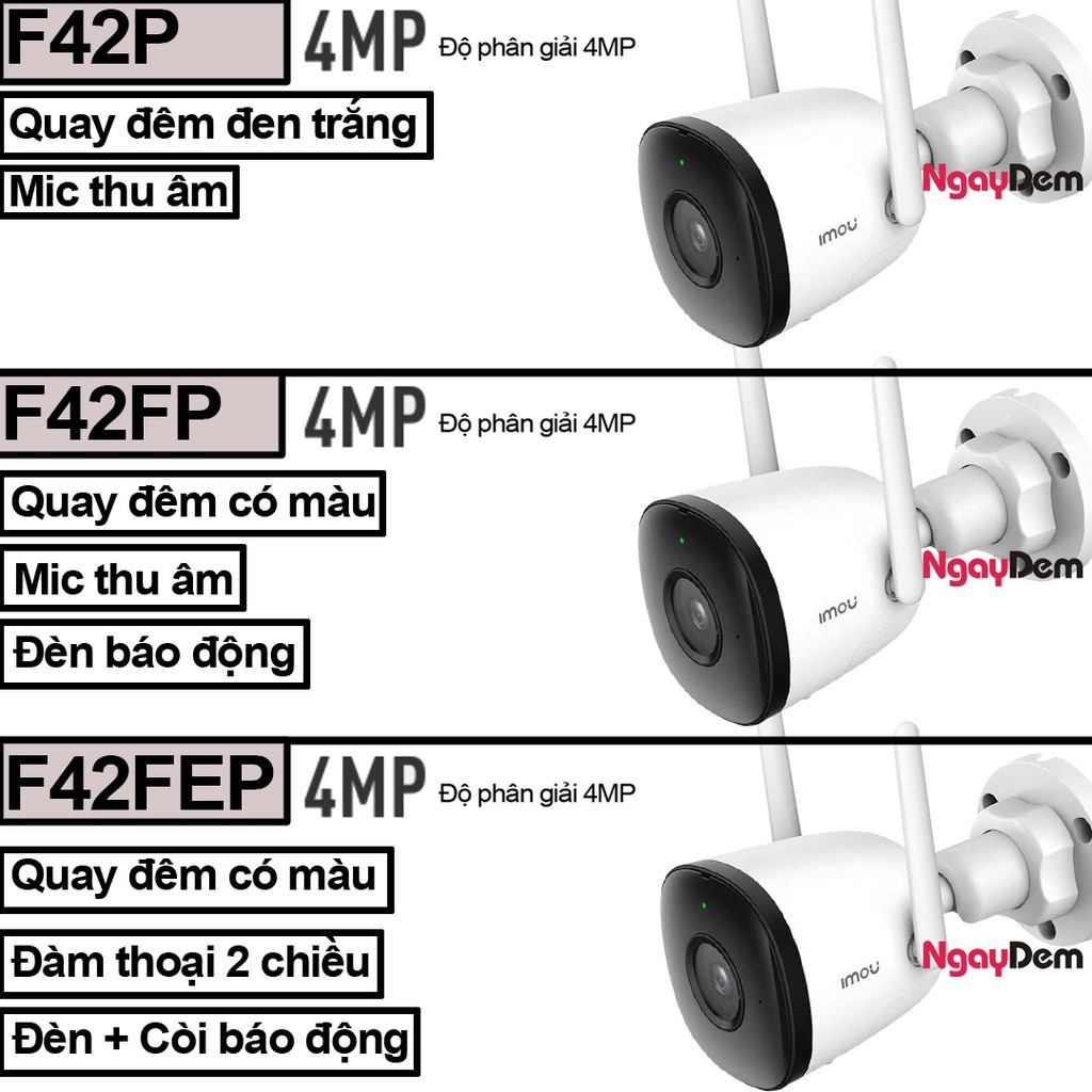 Camera Ngoài Trời Wi-Fi 4MP IMOU F42 Bullet 2C/2E/2 Màu Ban Đêm, Còi Báo Động - Hàng Chính Hãng Bảo Hành 24 Tháng