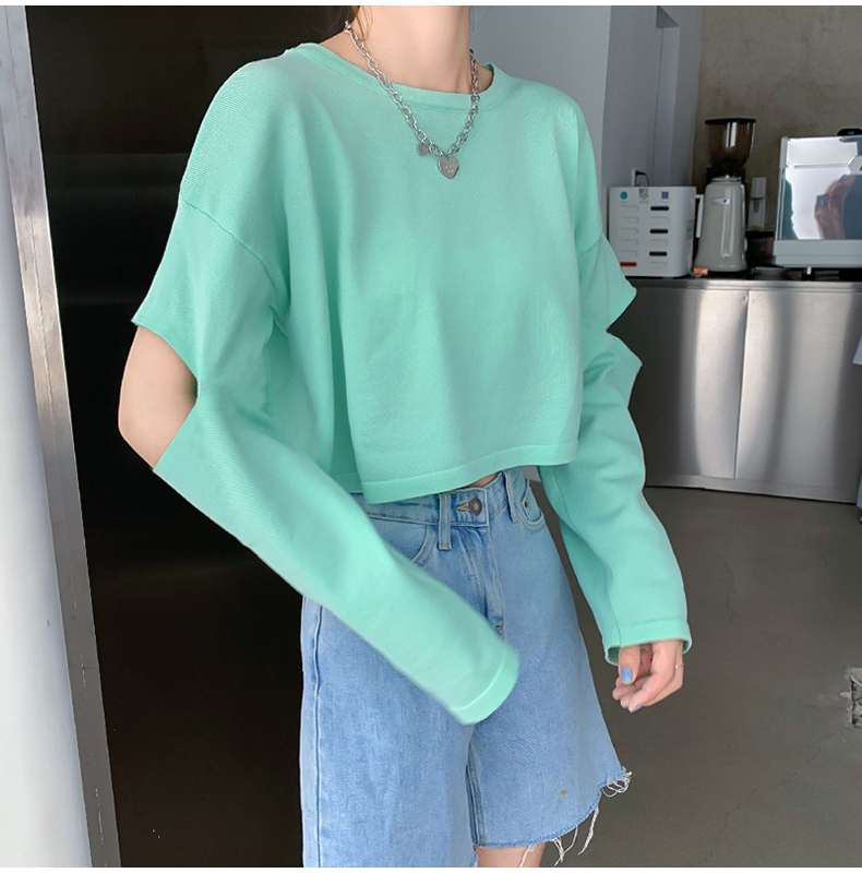 Áo Croptop Tay Dài Thiết Kế Rách Độc Đáo 050 # Có 5 Màu Lựa Chọn