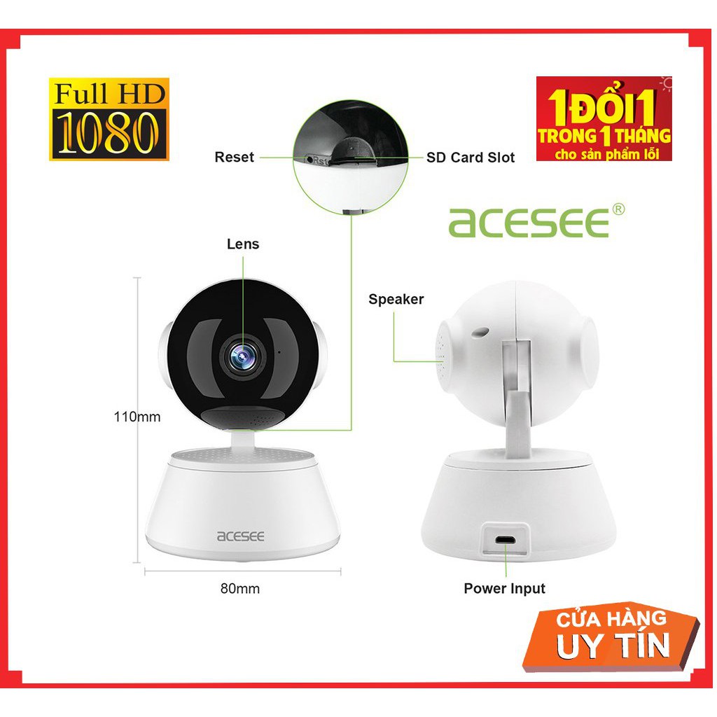  Camera WIfi Acesee AC05 trong nhà , đàm thoại 2 chiều góc nhìn cực rộng full HD