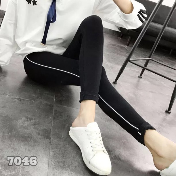 7046 Quần legging BIG SIZE kiểu quần leg viền sọc có túi thun cotton co giãn 4 chiều
