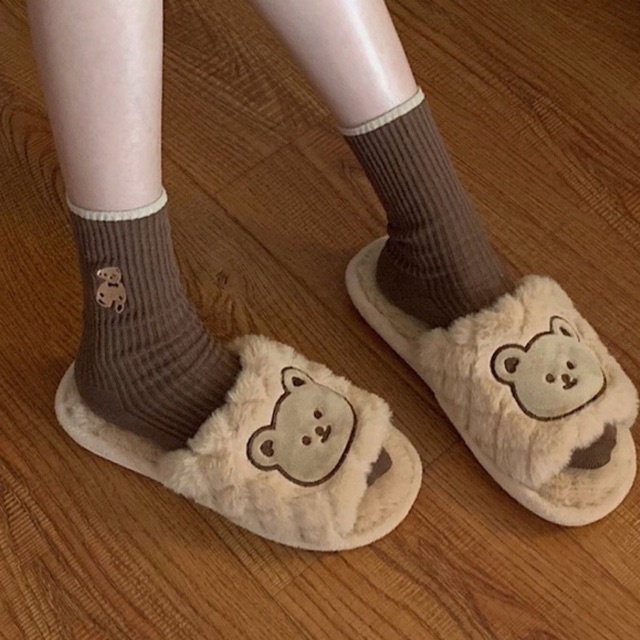 Dép đi trong nhà hình gấu đáng yêu hở mũi, Dép bông đi trong nhà hở mũi đáng yêu