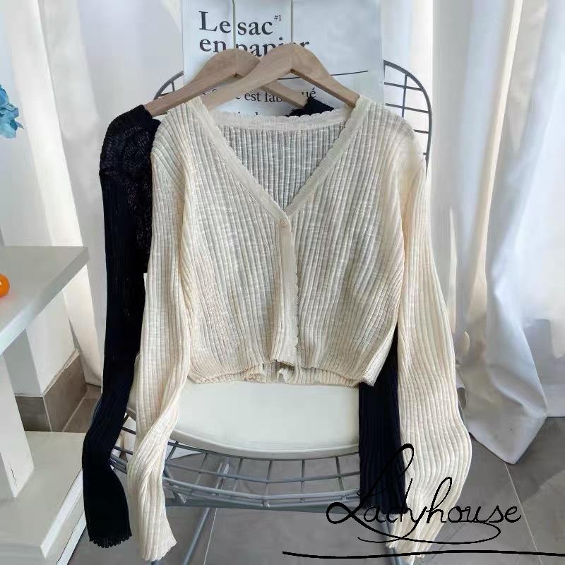 Áo Cardigan Dệt Kim Tay Dài Dáng Rộng Cài Nút Màu Trơn Cho Nữ