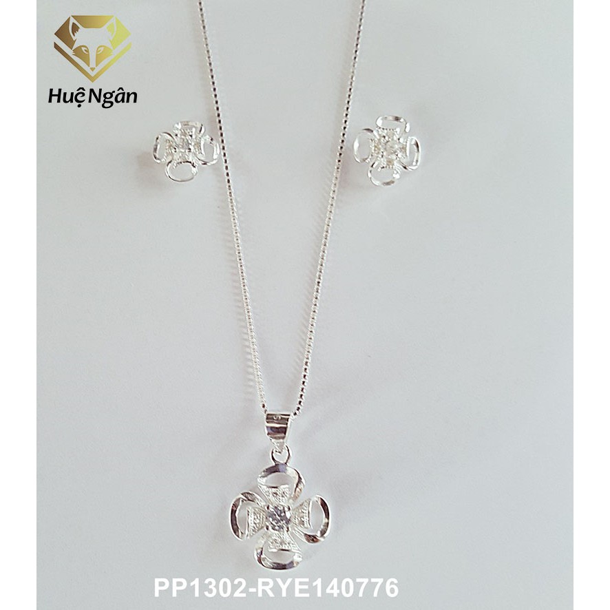Combo dây chuyền và bông tai bạc Ý Huệ Ngân - Cỏ bốn lá may mắn PP1302-RYE140776