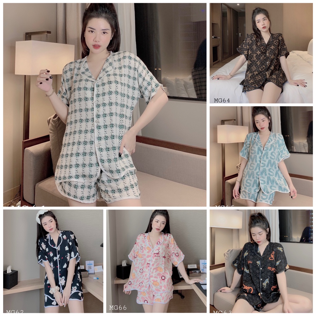 Đồ Ngủ Bò Sữa - Đồ Bộ Nữ Pijama Lụa Mặc Nhà Dáng Ngắn Xanh Free Size Cao Cấp
