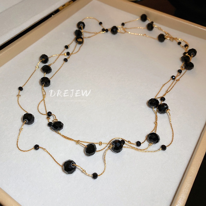 DREJEW Dây chuyền  nhiều lớp dáng dài đính đá pha lê phong cách Âu Mỹ độc đáo