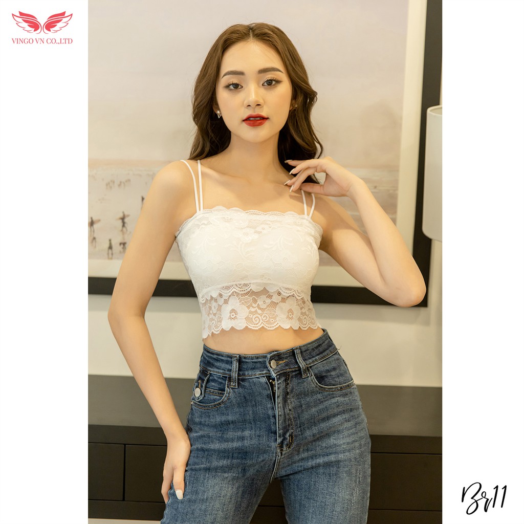 Áo Lót Bra Nữ Quây Hai Dây Ren Đệm Vừa Không Gọng Dáng Croptop Sexy BR06 VNGO