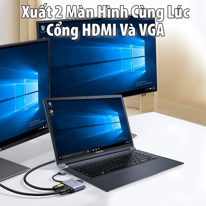 Cáp chuyển đổi USB 3.0 sang HDMI + VGA Ugreen 20518 Chính Hãng CM449