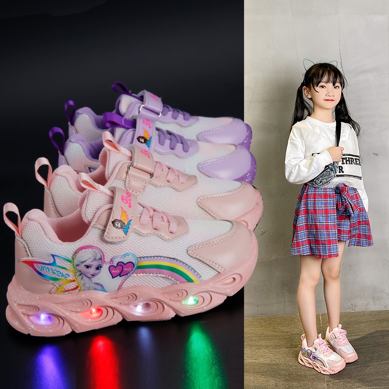 Giày thể thao bé gái in hình công chúa có đèn phát sáng NĐ100