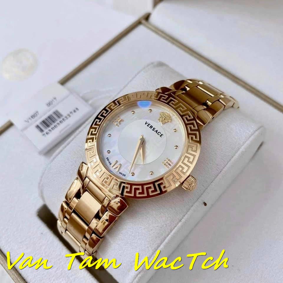 Đồng hồ nữ versace daphnis 34mm máy Swiss quartz, viền khắc vân nổi, dây thép không gỉ