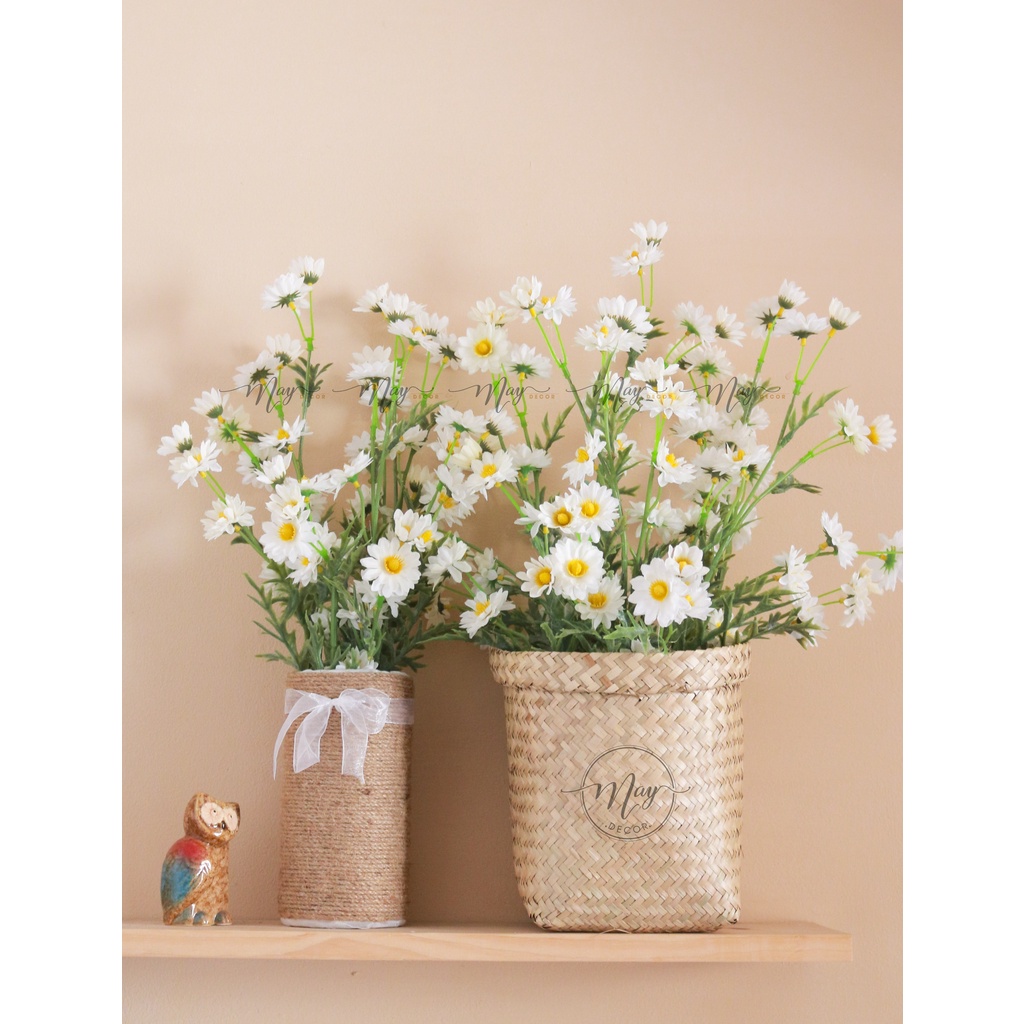Giỏ Hoa Cúc Họa Mi giả trang trí decor