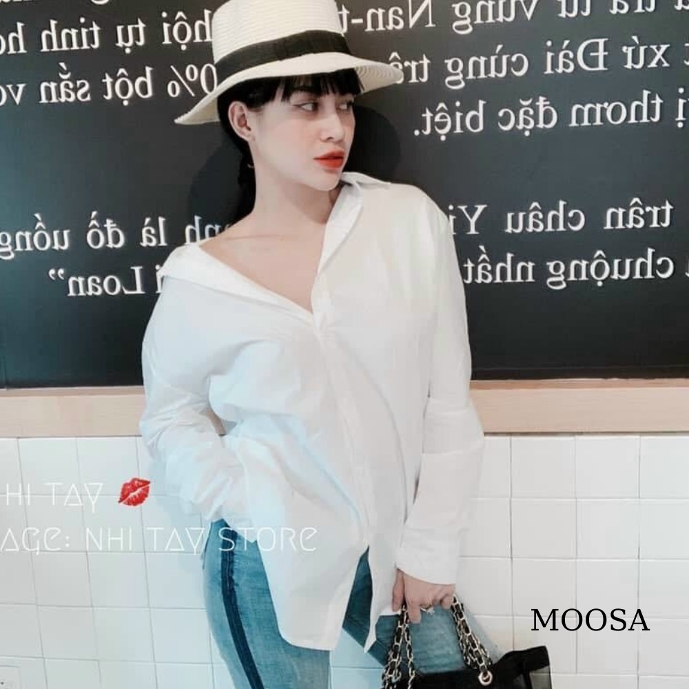Áo Sơ Mi Trắng Nữ Moosa Cao Cấp Phom Rộng Basic Có Bigsize ,Sơ Mi Chất Thô Hàn Cổ Bẻ