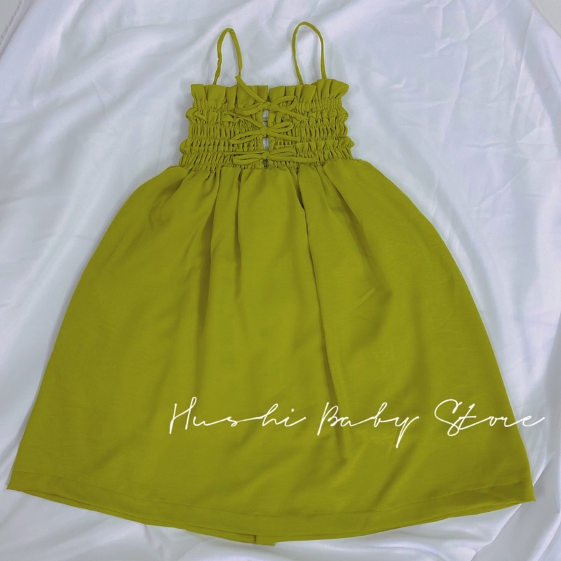 Váy 2 dây maxi nhún ngực PEACH DRESS màu XANH CỐM cho bé gái từ 3-8 tuổi