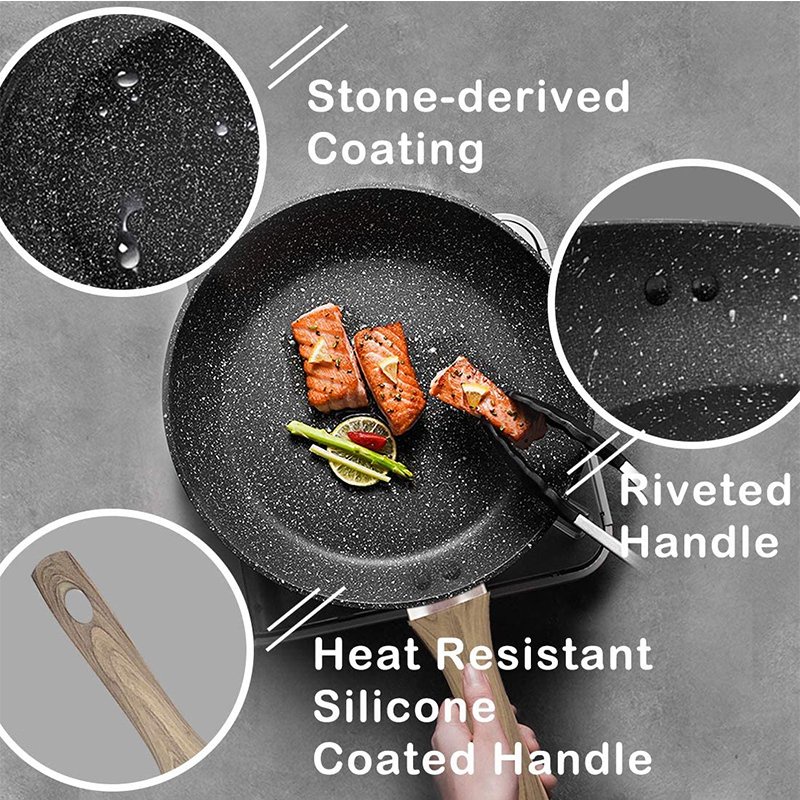 Chảo chống dính vân đá hoa cương đáy inox bếp từ không chứa PFOA an toàn cho sức khỏe 20-28cm