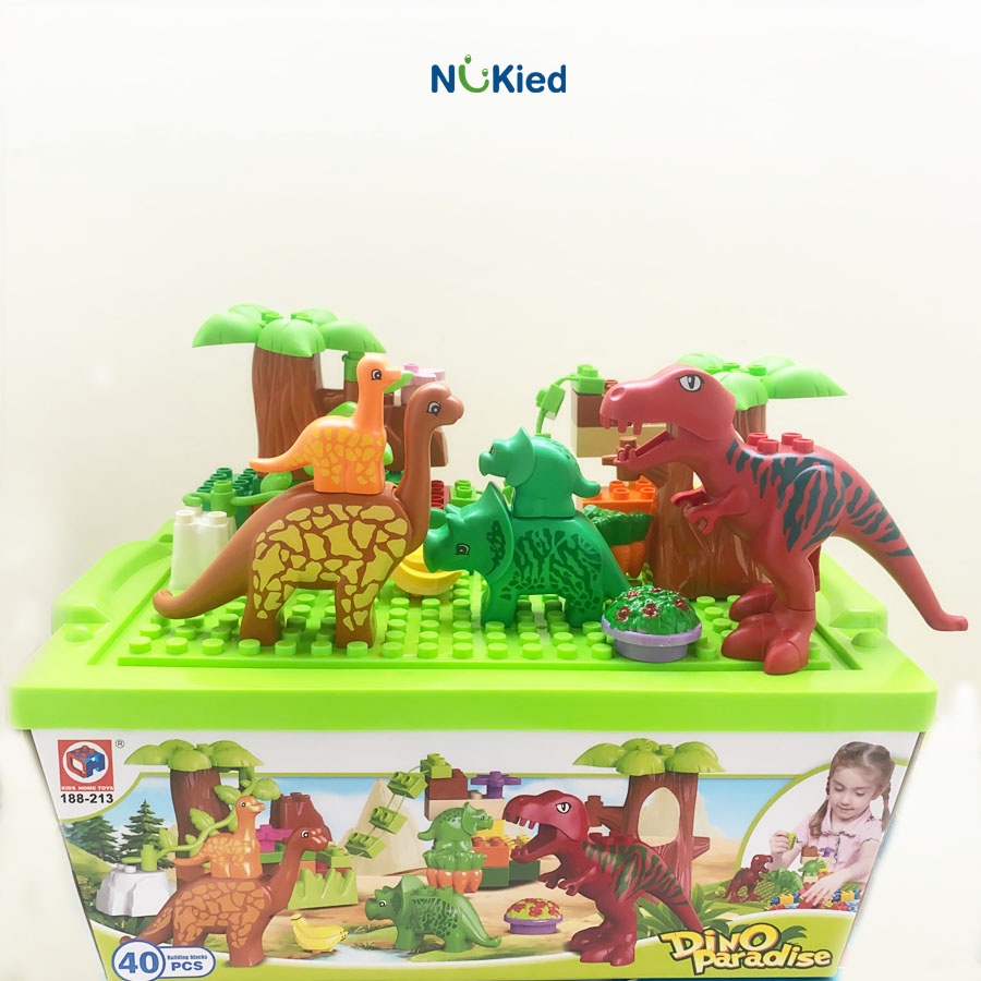 Bộ Đồ Chơi Xếp Hình Lego Lắp Ráp Mô Hình Công Viên Khủng Long 40 Chi Tiết Hạt Lớn Nhựa ABS Cao Cấp An Toàn Cho Trẻ