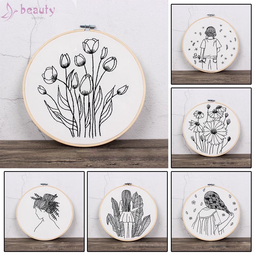Embroidery Kit Handicraft lovers Adults Lady Wife Handmade Set DIY Sketch Girl Flower For Starter High Quality