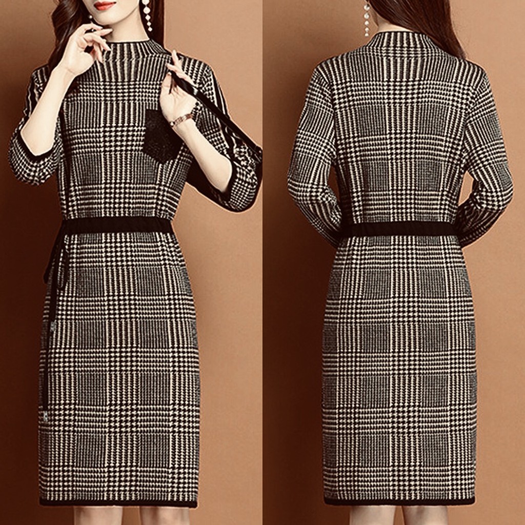 VÁY LEN QUẢNG CHÂU DÁNG DÀI, THẮT EO, CỔ TRÒN, DÀI TAY (FREESIZE 50kg-64kg) | BigBuy360 - bigbuy360.vn