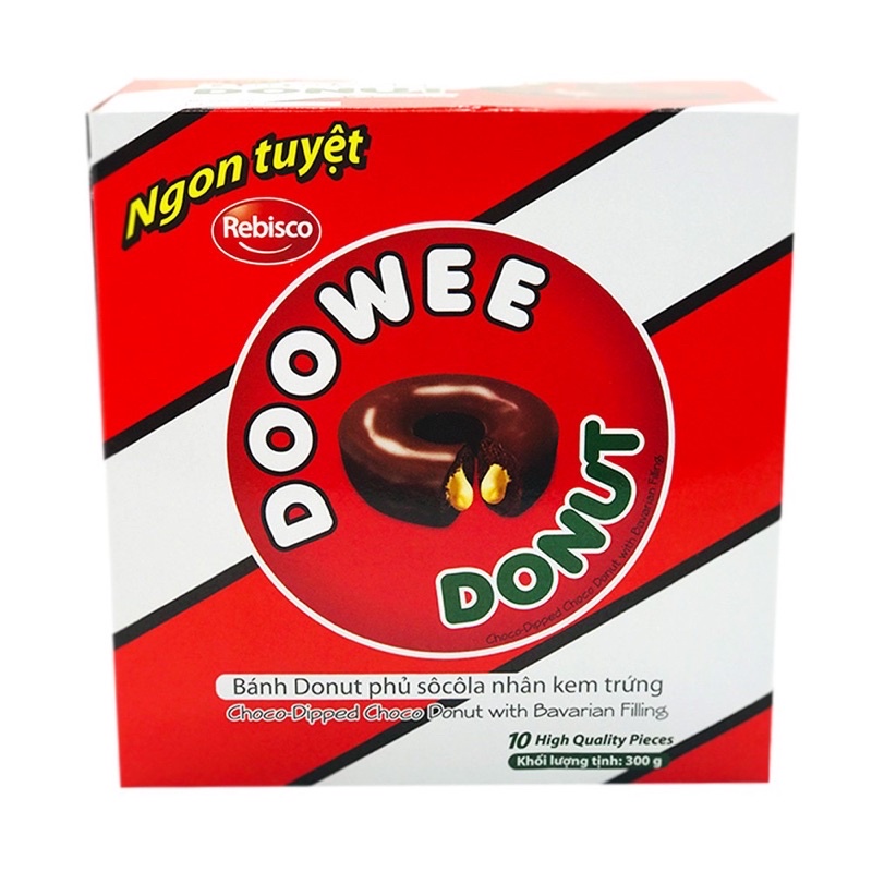 Hộp 10 bánh Doowee Donut socola nhân kem trứng siêu ngon 290g
