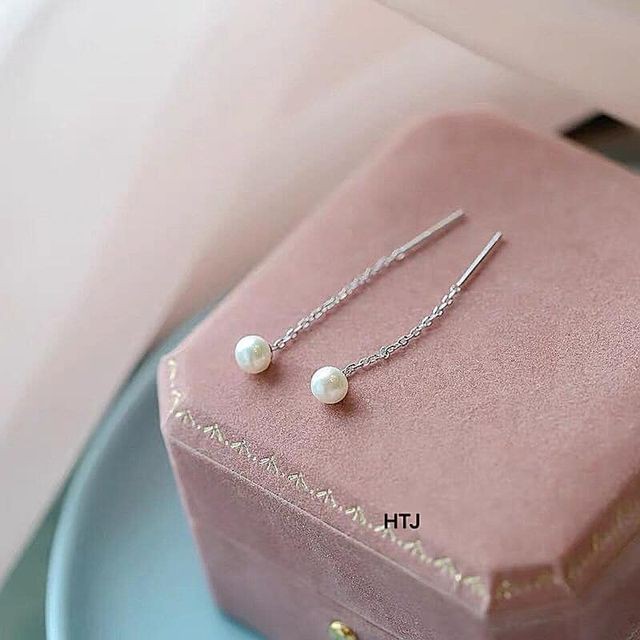 Bông tai bạc nữ gắn hạt châu dài xinh xắn - Khuyên tai Bibi silver - BBS