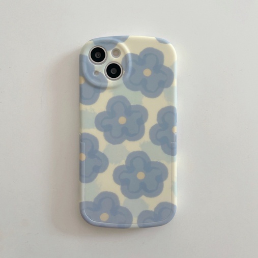 Ốp Điện Thoại Dẻo Họa Tiết Hoa Màu Xanh Dương Kèm Giá Đỡ Cho Iphone 12 pro max 11 pro max xs max xr x 7 8 plus