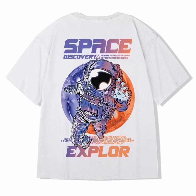 Áo Thun Tay Ngắn Dáng Rộng In Hình Phi Hành Gia Phong Cách Hip Hop Đường Phố Hàn Quốc Thời Trang Mùa Hè Cho Nam Và Nữ [M-8XL]