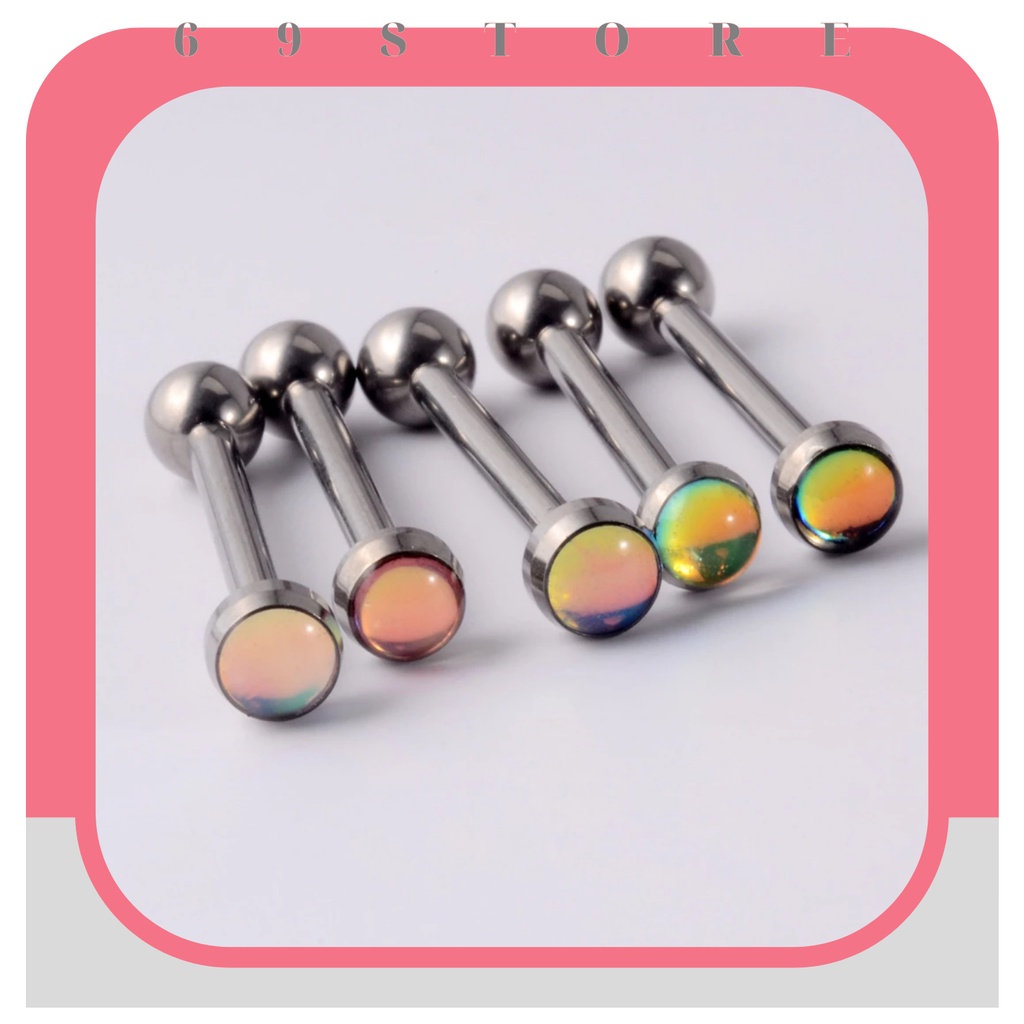 Khuyên Lưỡi Bằng Thép Không Gỉ Đính Đá Opal Quyến Rũ Hàng nhập cao cấp không gỉ 69Store