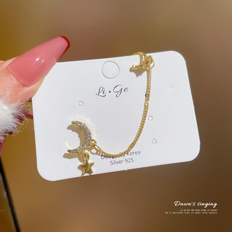 Bông Tai Mạ Bạc 925 Hình Ngôi Sao Mặt Trăng Thời Trang Hàn Quốc
