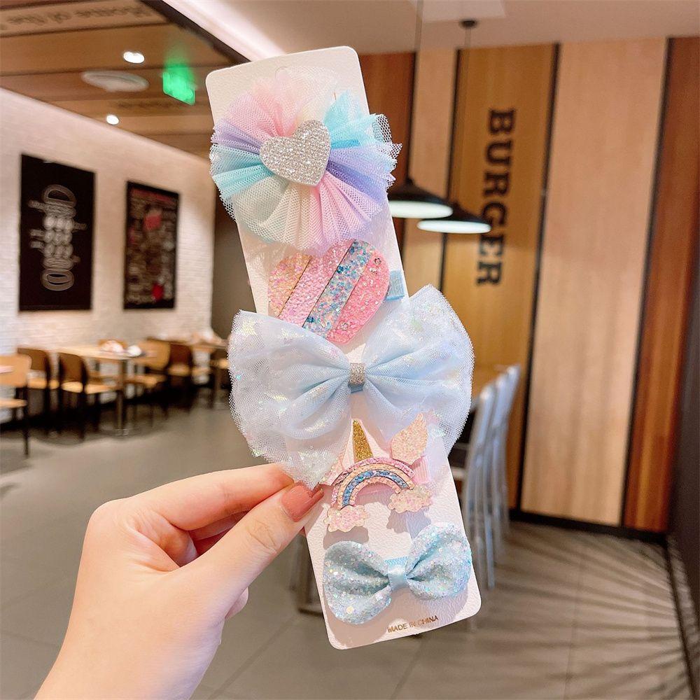 Kẹp Tóc Hình Nơ Họa Tiết Hoạt Hình Màu Cầu Vồng Xinh Xắn
