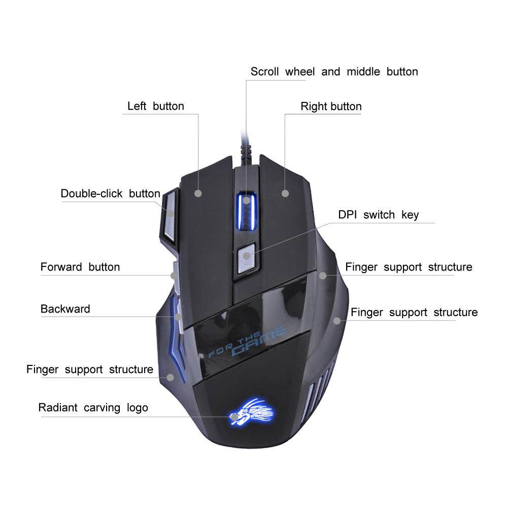 Chuột Chơi Game Có Dây USB Quang LED 5500DPI, Chuột Chơi Game Máy Tính 7 Nút