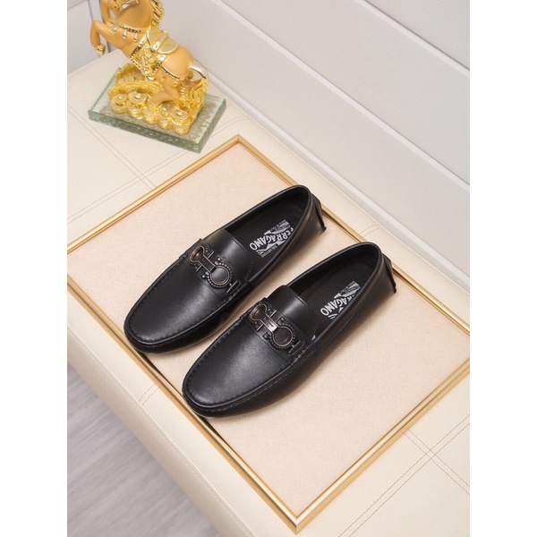 Giày lười da thật nhập khẩu thương hiệu Salvatore Ferragamo cao cấp màu đen trơn lịch lãm cho nam