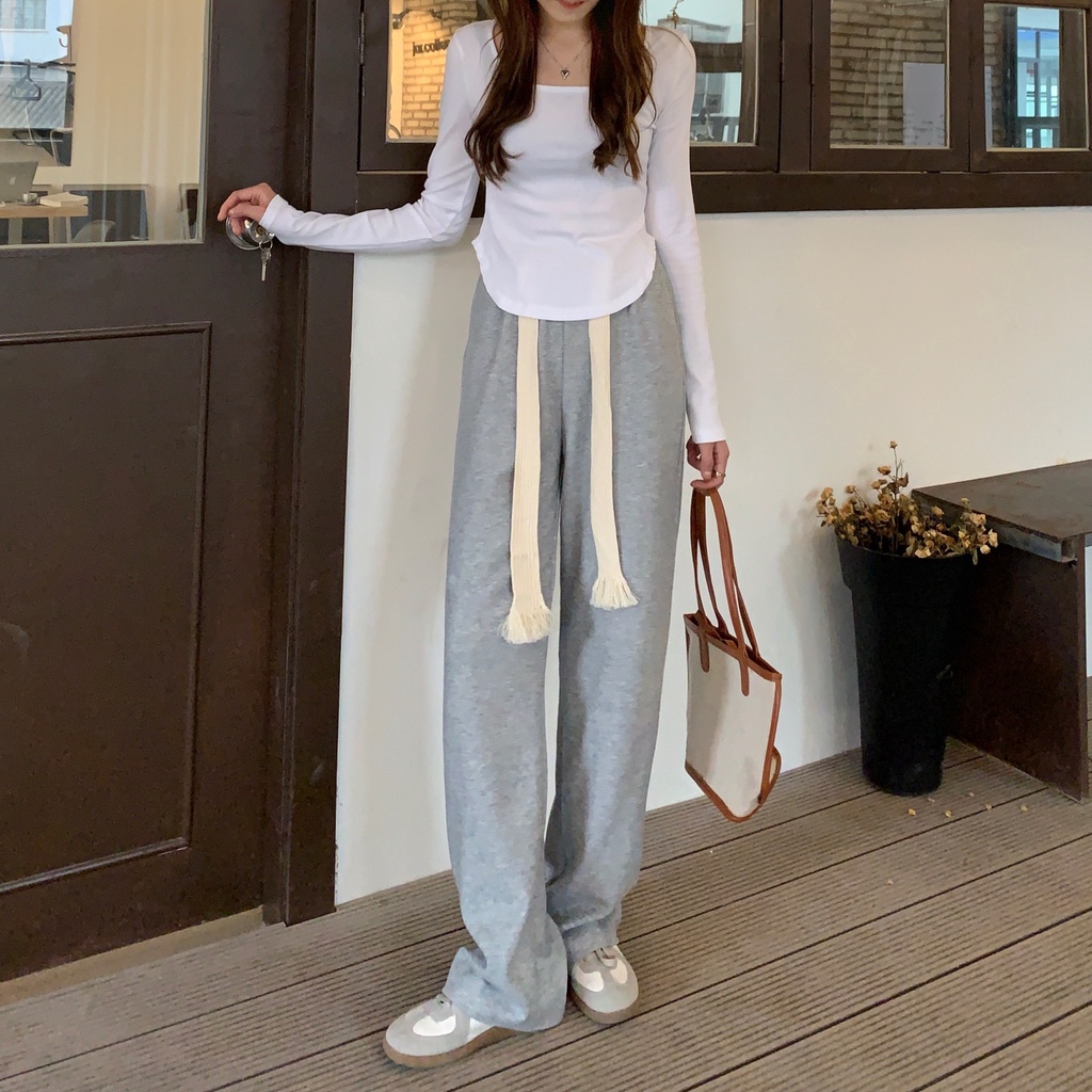 Quần Âu 176481Quần Dài Ống Rộng Lưng Cao Phong Cách Hàn Quốc Cá Tính