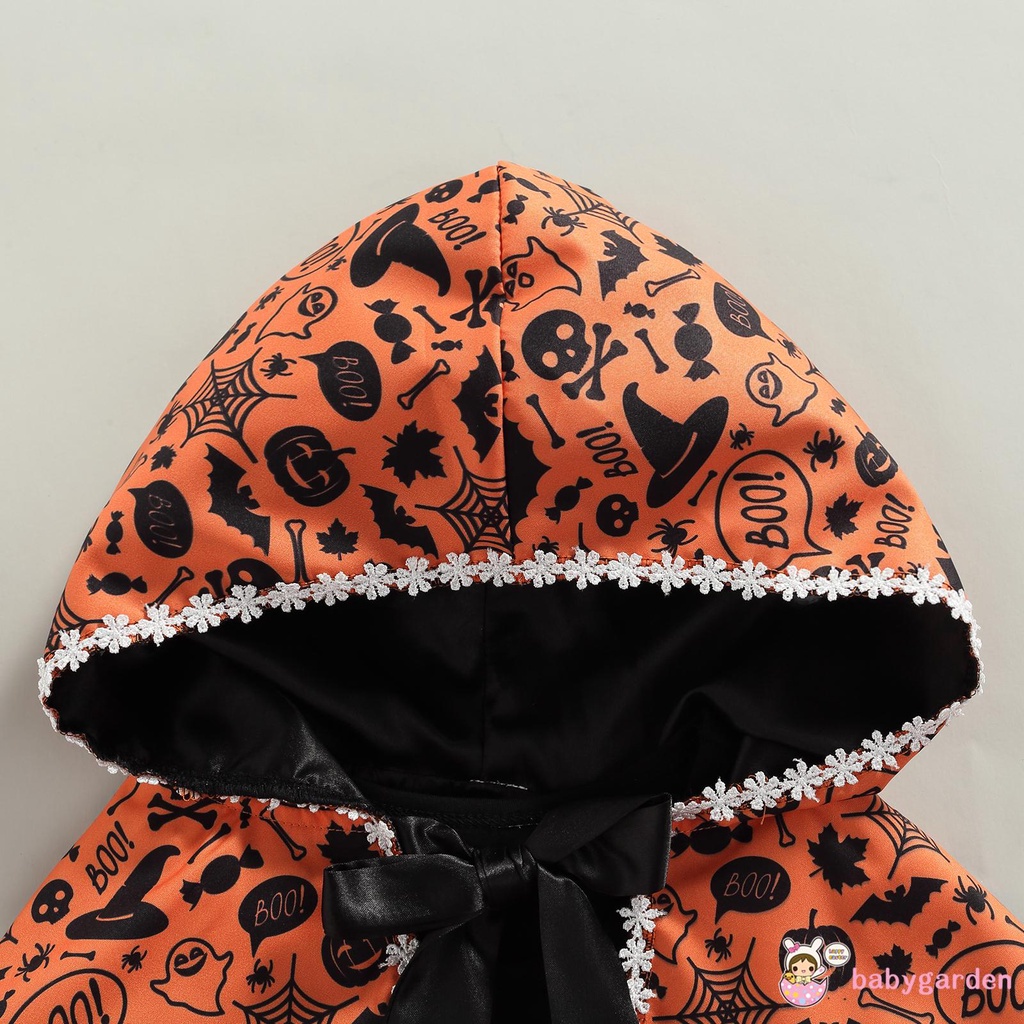Bộ đầm cổ tròn không tay in chữ + áo choàng hóa trang halloween dành cho bé gái 18 tháng - 5 tuổi