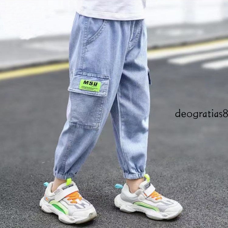 Quần Jean Dài Vải Lụa Lạnh Mỏng Cỡ Vừa Thời Trang Mùa Hè Cho Bé Trai