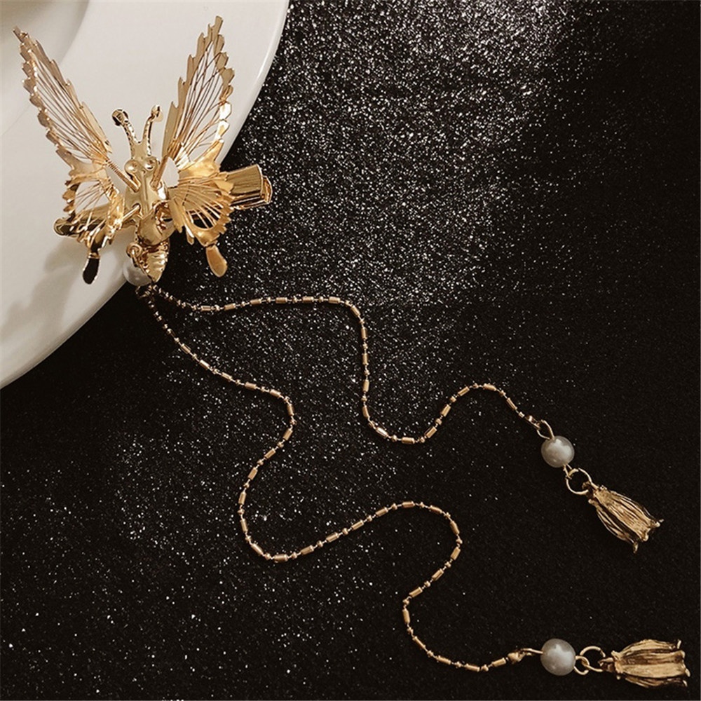 1 Kẹp Tóc Hình Chuồn Chuồn Đính Tua Rua Thời Trang