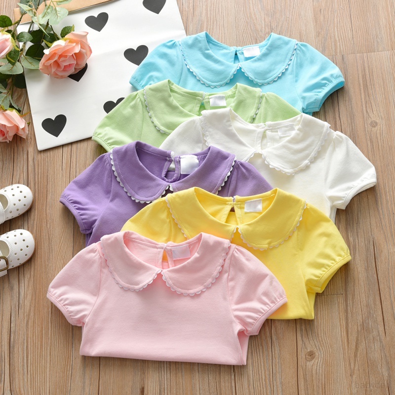 Áo Thun Cotton Tay Ngắn Cổ Tròn Thời Trang Mùa Hè Cho Bé Gái