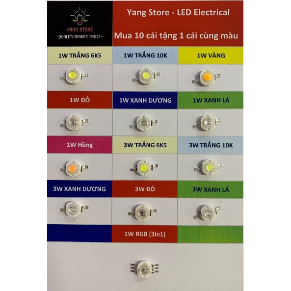 [10 cái] Đèn LED LUXEON chip epistar 1W,3W trắng, đỏ, xanh chế đèn thuỷ sinh | BigBuy360 - bigbuy360.vn