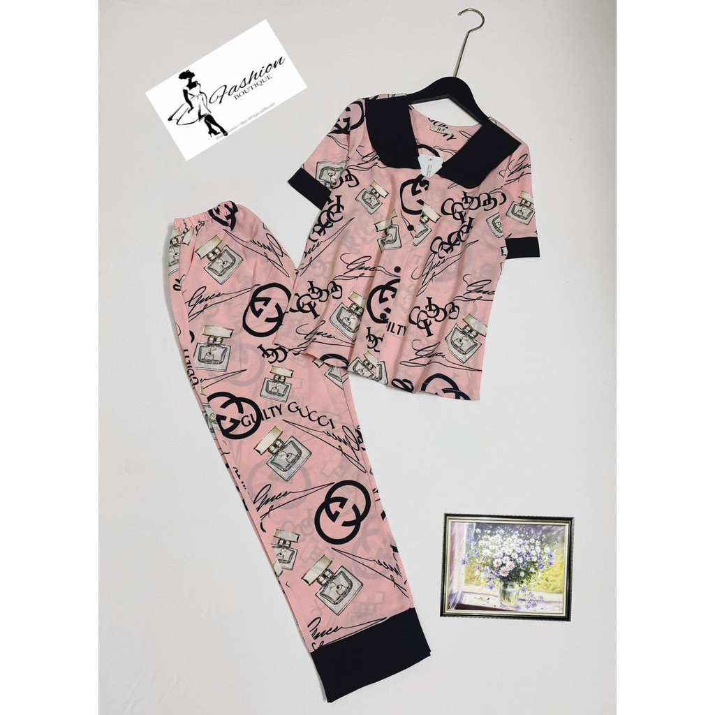 Đồ bộ pijama mặc nhà cho nữ chất Mango in hình GC , tay ngắn quần dài tiểu thư form rộng dễ thương Lokishop04 | BigBuy360 - bigbuy360.vn