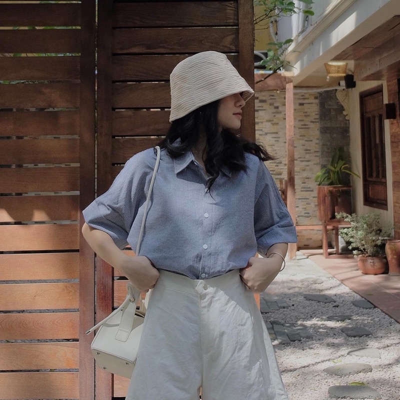 Áo sơ mi kẻ - cài khuy sau lưng 3 màu (trắng, xanh,xám) A019