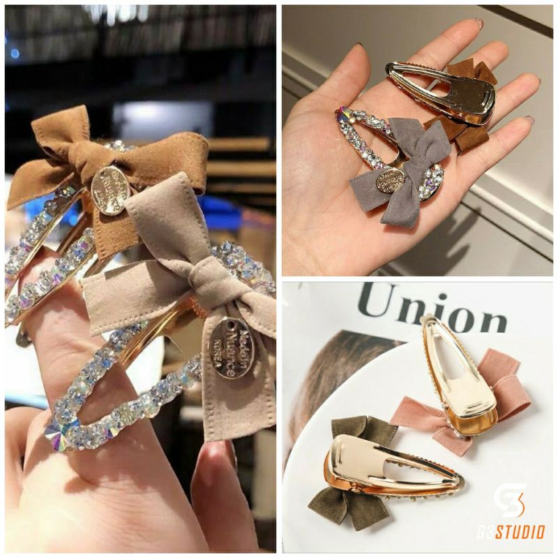 Kẹp tóc đính đá phối nơ