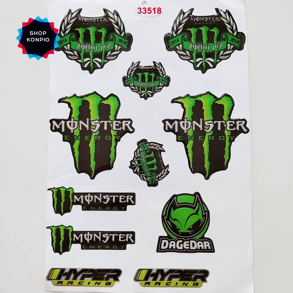 Bộ Tem Sticker Nổi Monster Cao Cấp Dán Xe Máy, Ô Tô, Mũ Bảo Hiểm, Chống Thấm Nước, Chống Bay Màu