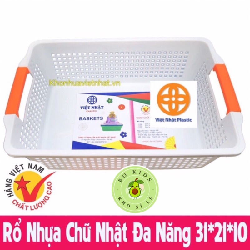 Rổ chữ nhật 3 size NO:3596-3597-3598 có quai cầm nhựa Việt Nhật, Khay chữ nhật đựng tài liệu, đồ dùng văn phòng đa năng