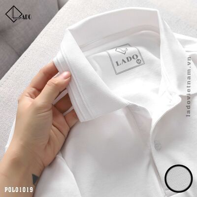Áo Polo Nam LADO màu trắng vải cotton co giãn thoáng mát 1019