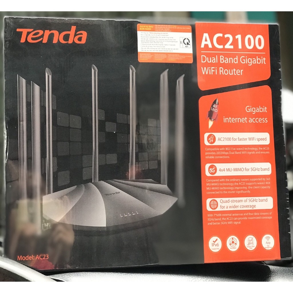Bộ Phát Wifi Xuyên Tường Tenda AC23 7 Râu Chuẩn AC 2100Mbps Siêu Mạnh, Tenda AC5 Chuẩn AC1200Mbps- Hàng Chính Hãng
