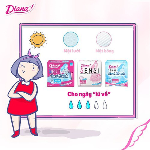 Bộ 6 gói băng vệ sinh diana sensi siêu mỏng cánh gói 8 miếng