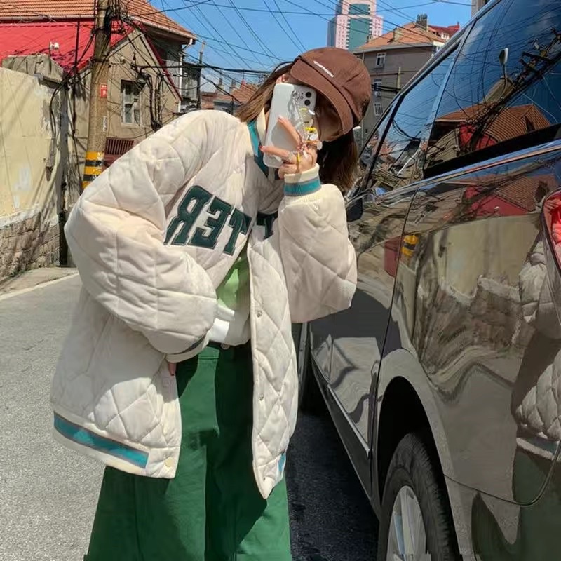 Áo bomber bóng chày nam nữ chất dày ấm phong cách thu đông