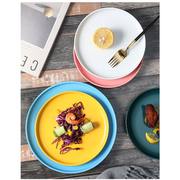 Đĩa sứ, dĩa sứ tròn ceramic nhiều màu phong cách Bắc Âu sang trọng cho các món ăn chính, bánh hoặc trang trí bàn ăn 20cm