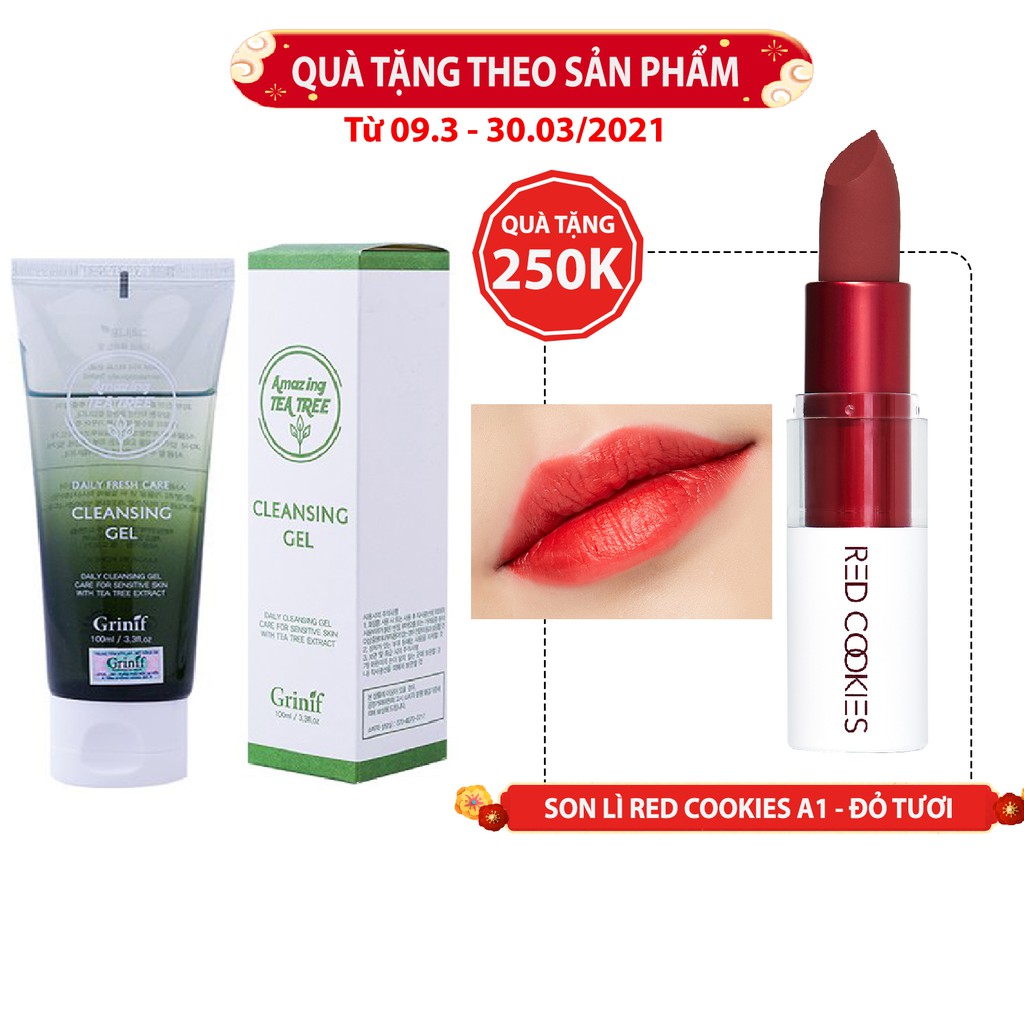 Sữa rửa mặt tràm trà cho da nhạy cảm, ngăn ngừa mụn sạch nhờn cho nam và nữ Grinif Tea Tree Cleansing Gel 100ml