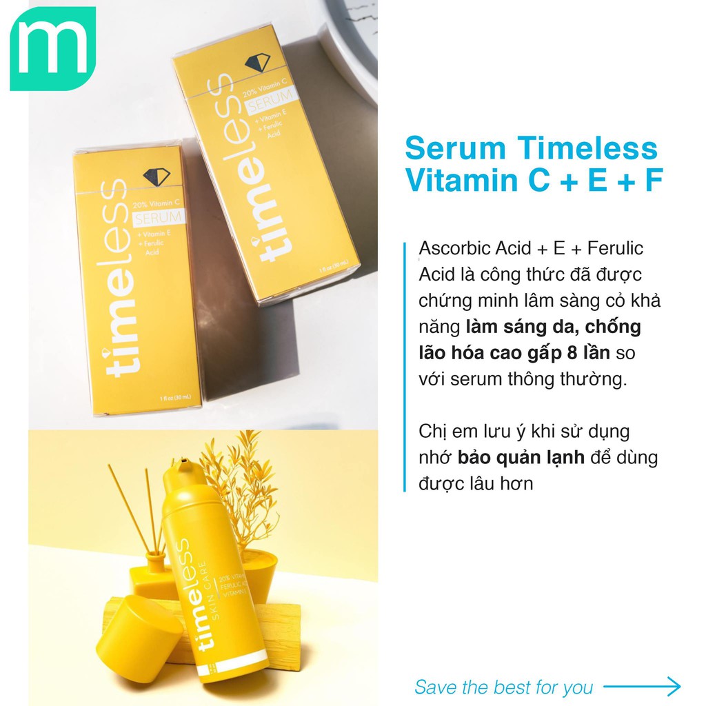 Serum Giảm Thâm Sáng Da Timeless 20% Vitamin C + Vitamin E + Ferulic Acid