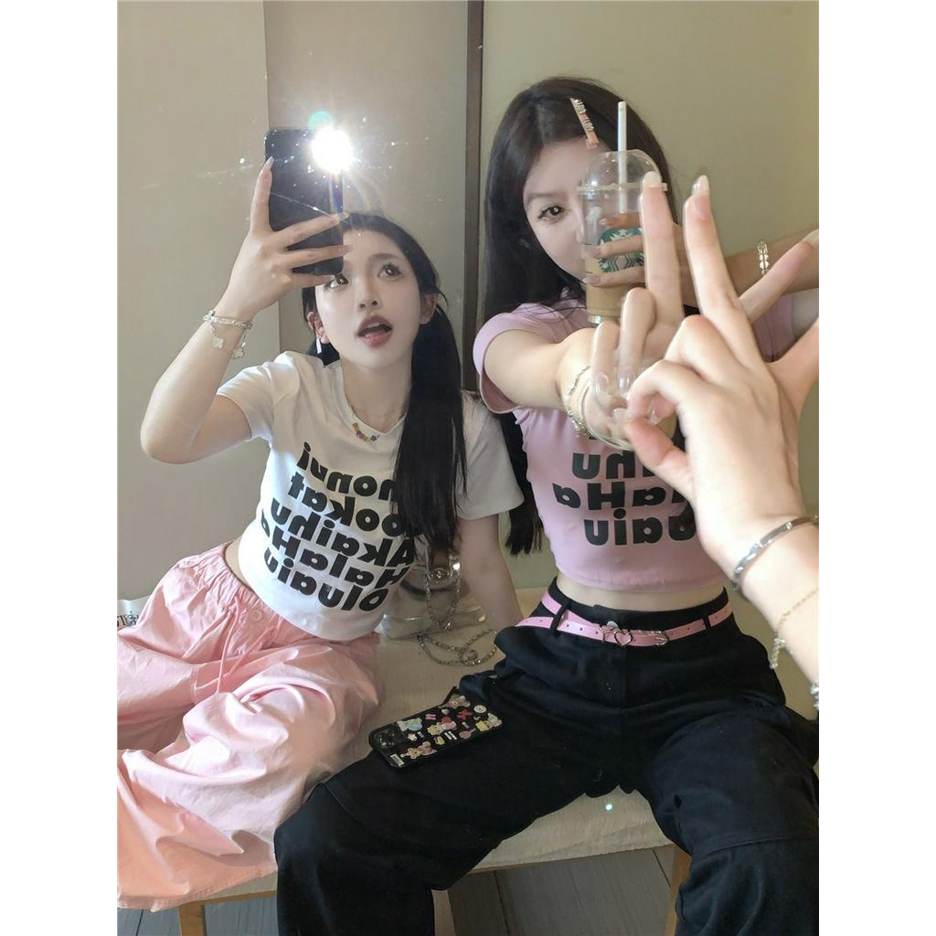 Áo Thun Cộc Tay Cổ Tròn Dáng Ôm In Chữ 63371